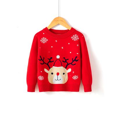 China Hot Selling Christmas Cute Elk Anti-wrinkle Round Neck Knitted Warm Sweater Pullover For Kids for sale