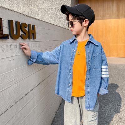 China Breathable Fashion Striped Printed Infant Denim Coat Boutique Boys Girls Jeans Jacket Casual Clothing For Kids for sale