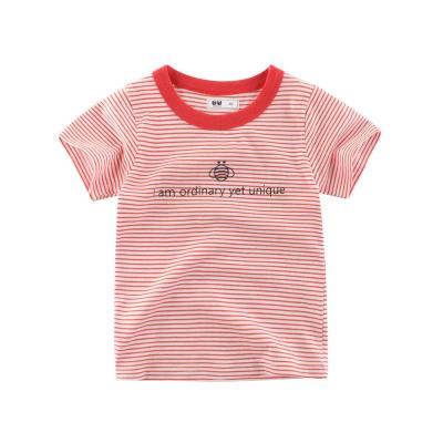 China Sustainable Hot Sale Children's Short Sleeve Printed Striped 100% Cotton T-Shirt For Kids And Baby Boy for sale