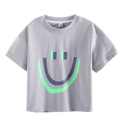 China Breathable Boys T Shirt Design With Smiling Face Print Casual 100% Cotton T Shirt for sale