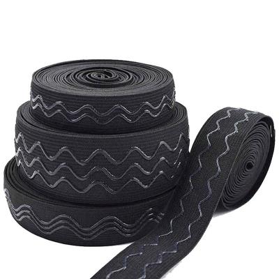 China Factory Sustainable Underwear Strap Tape Black High Density Anti Slip Silicone Elastic Band Embossed Woven Silicone Rubber Band for sale