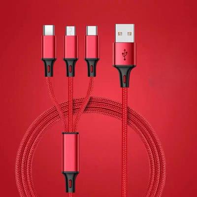 China Factory Price USB Fast Charging Cable 3 in 1 Usb Tipo C Fast Charging Nylon Woven Data Cable Usb Cable for sale