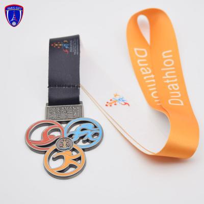 China Special Europe Design Award Duathlon Medal With Yellow Ribbon for sale