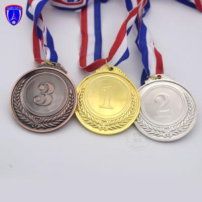 China Wholesale Cheap Custom Europe Medals Volleyball Badminton Medals And Ballet Award Trophies Gold Silver And Bronze Empty Medals With Rib for sale