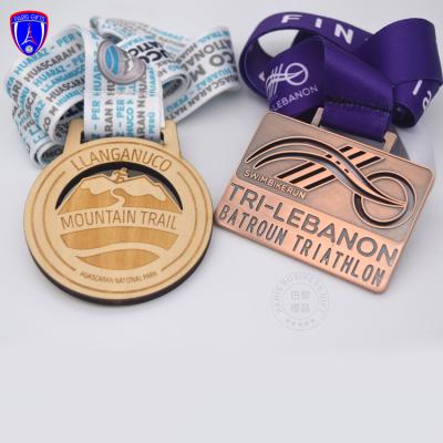 China Hot Selling Personalized Wholesale Sports Custom Taekwondo Wooden Silver Bronze Medal Europe Gold Medal and Trophies With Ribbon for sale