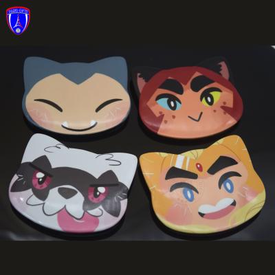 China Custom 3D Badge Tin Pin Button Cat Shape Badge Button 56mm For Backpack for sale