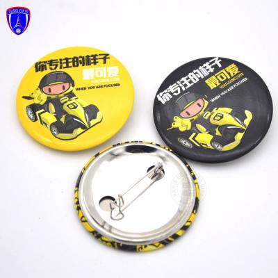 China 3D Round Mirror Tin Button Happy Badge Engraved Button Friend Badge for sale