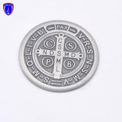 China Antique Silver Plated Custom Europe Souvenir Coin Logo Crucifix Challenge Coins Europe With Bundles for sale