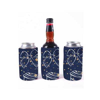 China Neoprene Sublimation Bow Waterproof Knot Rosette Waterproof Beer Can Bottle Stubby Holder Can Cooler for sale