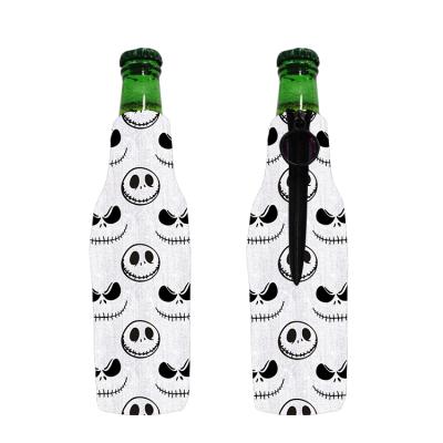 China Sublimation Logo Printing Neoprene 330Ml Waterproof Beer Bottle Sleeve Zipper Bottle Sleeve Glass Cooler for sale