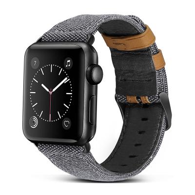 China Low MOQ New Arrival Watch Band Apple Customized Two Colors Retro Style Canvas Leather Smart Apple 1 2 3 4 5 Watch Band OEM Factory Services For Iwatch for sale