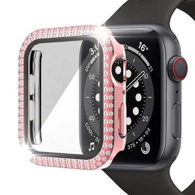 China Fashion Shiny Crystal Hard PC Case With Tempered Glass Screen Protector Compatible With Apple Watch 7/6/5/4/3/2/1 SE Series for sale