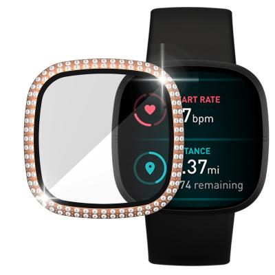 China High Quality Fashion Tempered Glass Screen Watch Case Cover Protector With Sense Bling Diamond For Fitbit Versa 3 for sale