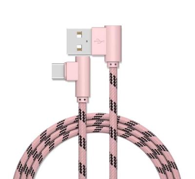 China USB C Fast Charging Data Cable 2.4A Right Angle Fabric Braided Fast Charger Data Sync USB C Cable for sale