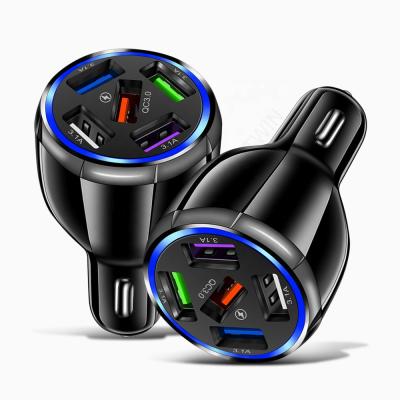 China Universal Fanshion Car USB Charger USB C 5 Port Quick Charge QC 3.0 Universal Fast Charging Iphone Samsung Mobile Phone Cigarette Adapter for sale