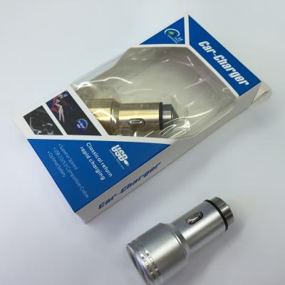 China Gold Silver Dual USB Car Charger , Aluminum usb adapter for car cigarette lighter for sale