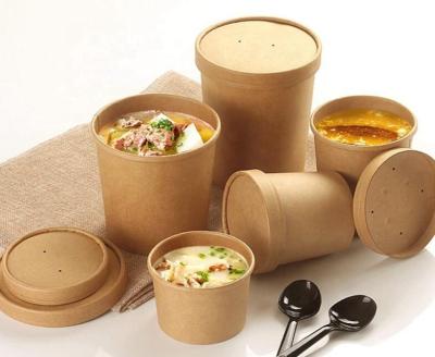 China Disposable Custom Printed Disposable Take Away Paper Soup Bowls With Lid , Kraft Paper Soup Cup for sale