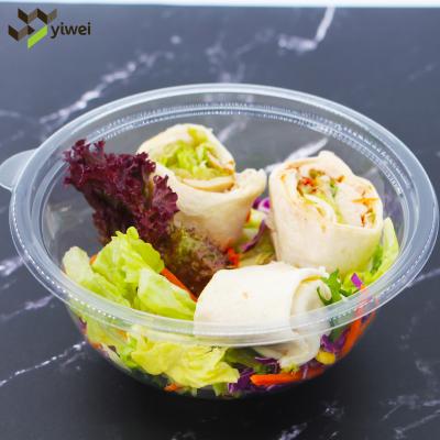 China Custom Single Wall Clear Round Disposable Plastic Fruit Salad Reusable Takeout Bowl With Lid for sale