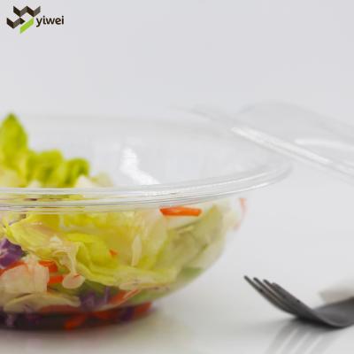 China Factory Single Wall Custom Printed Round Disposable Fruit Soup Safe Takeout Plastic Salad Bowl With Lid for sale