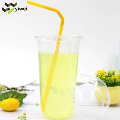 China 2021 Single Wall PET Durable Transparent Juice Cup 20OZ 90mm U Shaped Take Out Eco Plastic Round Cup Customize Logo Pattern With Lid Straw for sale