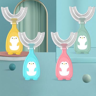 China Waterproof Electric U-shaped Bendable U-shaped Teethbrush Toddler 3d Infant Baby Toothbrush Soft Silicone Box Infant for sale