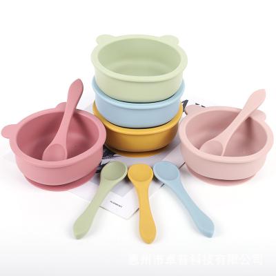 China Wholesale Bpa Bpa Free Hot Silicone Baby Feeding Bowl Suction Feeder Bear Bowl Amazone With Spoon Set for sale