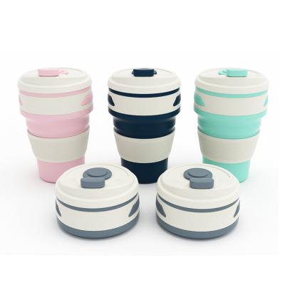 China Wholesale Viable Reusable Collapsible Silicone Travel Collapsible Rubber Drinking Coffee Cup With Lids for sale