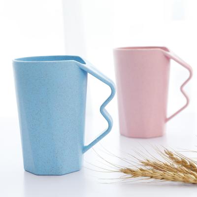 China Top Custom Viable Choice Color Blue Rose Wheat Straw Couple Tea Cup With Handles for sale