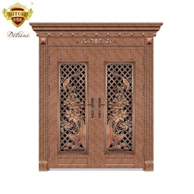 China Custom Steel Open Swing Double Antique Luxury Carved External Luxury Antique Stainless Steel Doors for sale