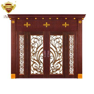 China Good Quality Grill Design French Door Wrought Iron Swing Leaf Double Front Door Anti Rusting Front Entry for sale