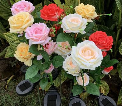 China 2021 Newest IP65 Luxury Capable Waterproof Solar Flower Lights Yard Multi Color Led Rose Flowers Decorative Light For Holiday for sale