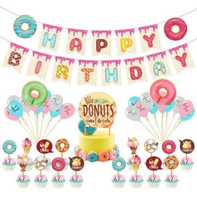 China Adding Surprise And Fun To Your Party Donut Grow Party Supplies Donuts Balloon Cake Topper Happy Birthday Banner With Girl's Birthday Party Decoration T013 for sale