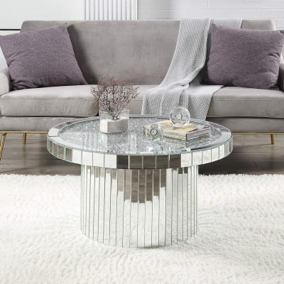 China Handmade Round Silver Accent Table , Contemporary Modern Design Furniture Crushed Diamond Mirrored Luxury Beside Table End Coffee Table for sale