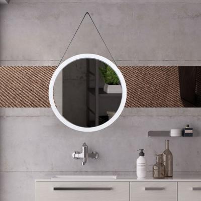 China CLASSIC Modern Wall Mirror Frame Decorative Luxury Stainless Steel White Round Wall Hanging Mirrors With Leather Strap for sale