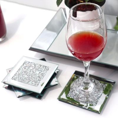 China Modern Amazon Hit Diamond Crushed Diamond Crystal Bling Custom Mug Mat Decor Glass Mirrored Coasters for Drinking for sale