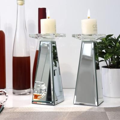 China Home Decoration Table Decor Mirrored Crushed Crystal Candle Holders For Wedding, Church, Fall, Holiday Decor for sale