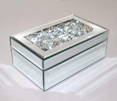 China Luxury Silver Diamond Glass Organizer Storage Mirrored Jewelry Package Crushed Jewelry Box For Women for sale