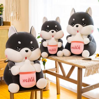 China Promotion Gift 35cm Husky Stuffed Animal Plush Toy Husky Dog Plush Pillow With Ultra Soft Milk Bottle for sale