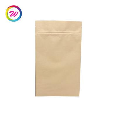 China Custom Logo Printed Biodegradable Paper Pouch Brown Stand Up Small Biodegradable Kraft Paper Pouch for sale