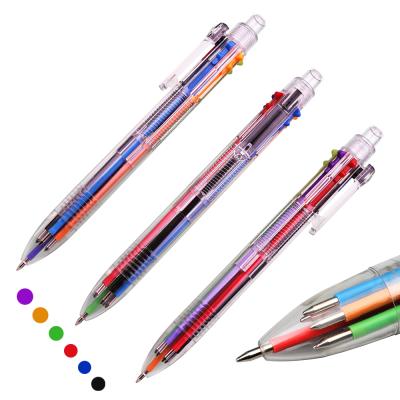 China Promotional Multiple Pen 6 Colors Ballpoint Pen Tube Six Oil Color Transparent Ballpoint Pen For Student Custom Logo Pen for sale