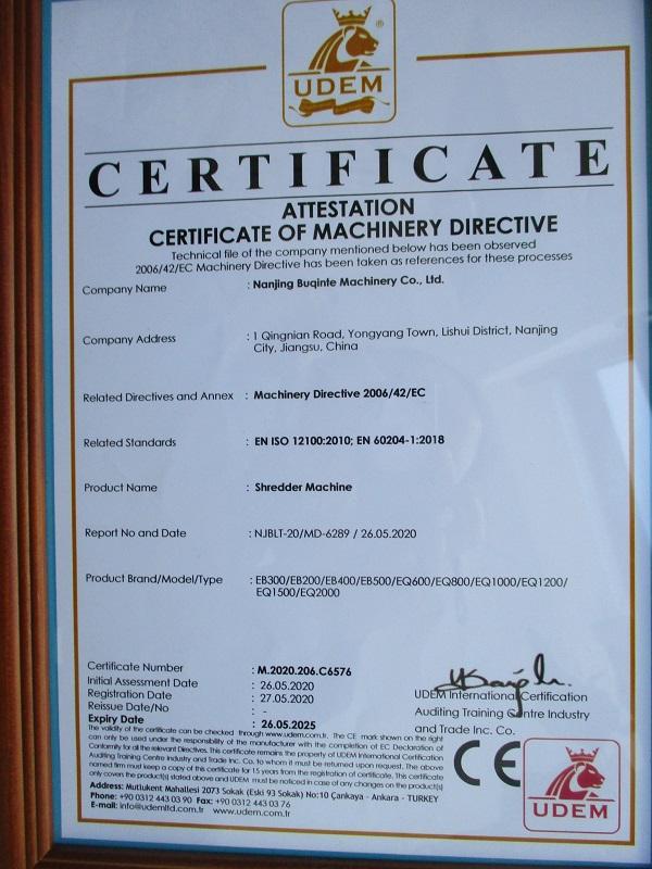 CE - Nanjing Buqinte Machinery Co., Ltd.