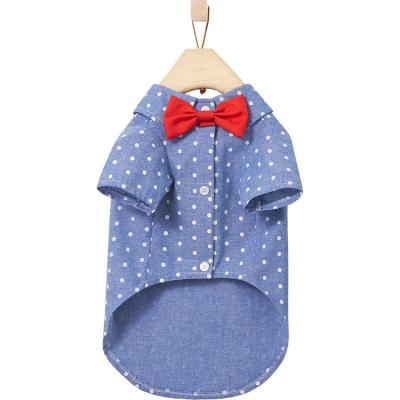 China Viable Dog Apparel Dog T-Shirt With Leash Hole Summer Button Up Dot Bow Tie Shirt Collar Custom Dog Shirt for sale