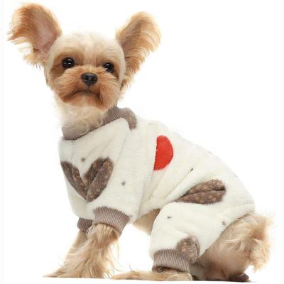 China Sustainable Dog Pajamas Pet Clothes Fluffy Soft Fabric Pet Overalls With Cartoon Pattern Winter Outfits Dog Apparel Pajamas for sale