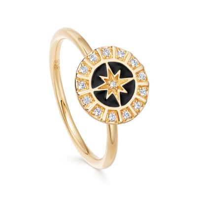 China FASHIONABLE European and American Border Hot Selling Octagonal Star Diamond-encrusted Round Oil Ring Trendy Vintage Copper Drip Shield for sale