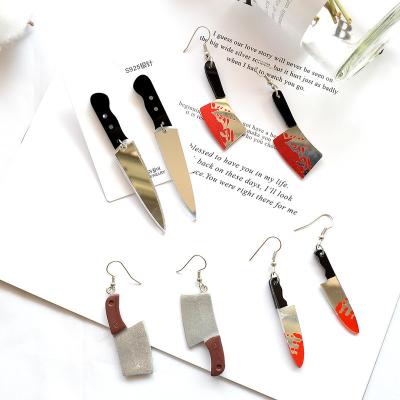 China Harajuku cool punk killer headed and cute European and American cleaver knife earrings, personalized funny acrylic single ear Access for sale