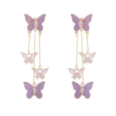 China FASHIONABLE Purple Zirconia Tassels Stud Earrings Fairy Soft Exquisite Butterfly Women's Earrings Light Up New Luxury Earrings for sale