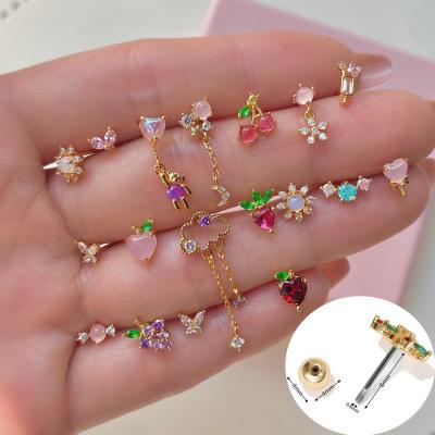 China Supply Cute Twist Ball Ear Bone Border Studs, 20G Stainless Steel Rod Ear Studs, Exquisite Colorful Zircon Cute Ear Accessories for sale