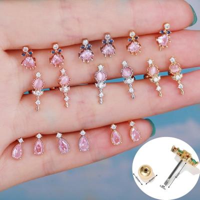 China Japanese and Korean Style Cute Exquisite Pink Heart Ear Bone Studs, Stainless Steel Rod Piercing Twist Ball Ear Studs, H Border for sale