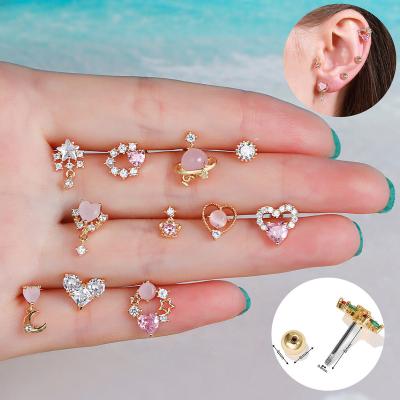 China Cute Korean Style Heart Ear Bone Studs, Pink Heart Star Moon Ear Accessories With Twist Ball Ear Piercing Studs And Earrings for sale