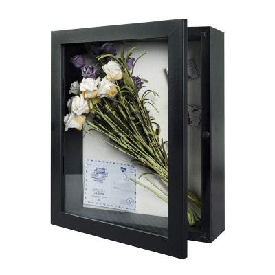 China Luxury soild 3d wood flower 11*14 flower showcase picture deep shadow decorative wooden box frame with glass for sale